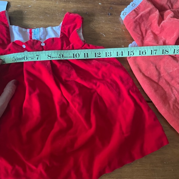 Vintage 70s 80s Lot Of 2 Baby Girl Cotton Velvet Dresses Red Orange 24 Mo 2T - Picture 9 of 10